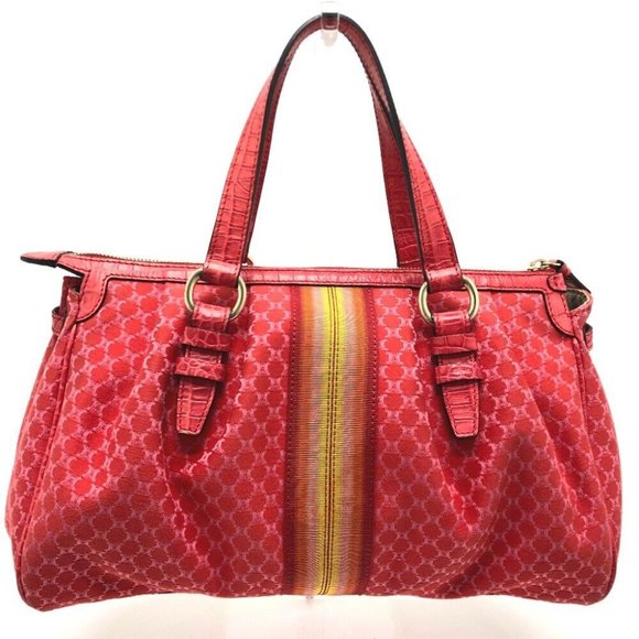 Authentic CELINE Macadam Tote Bag Hand Bag Canvas/Leather RedBased - Picture 1 of 12